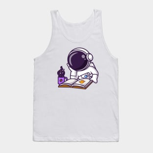 Cute Astronaut Reading Book With Space Coffee Cartoon Tank Top